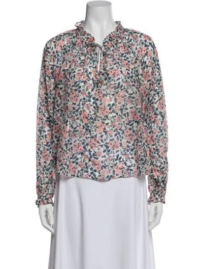 Pre-owned Veronica Beard Floral Print Tie Neck Blouse In Multi