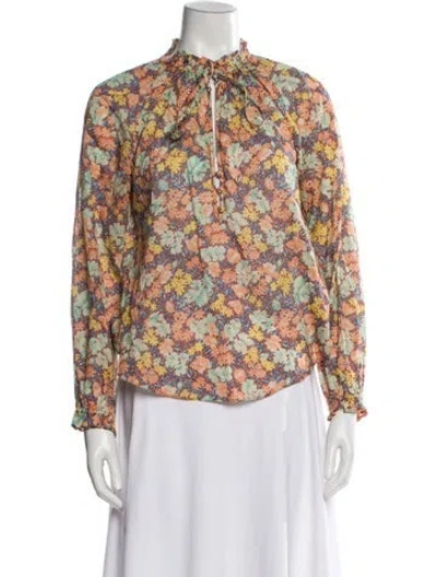Pre-owned Veronica Beard Floral Print Tie Neck Blouse In Multi