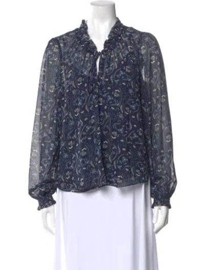 Pre-owned Veronica Beard Floral Print Tie Neck Blouse W/ Tags In Blue