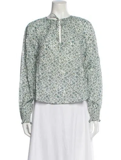 Pre-owned Veronica Beard Floral Print Tie Neck Blouse W/ Tags In Blue