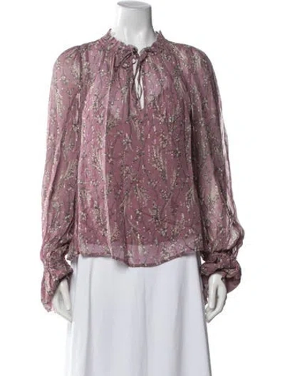 Pre-owned Veronica Beard Floral Print Tie Neck Blouse W/ Tags In Pink