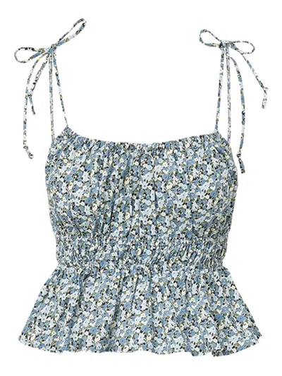 Veronica Beard Erving Floral Peplum Top In Blue