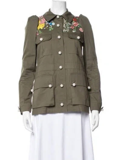 Pre-owned Veronica Beard Floral Print Utility Jacket In Green