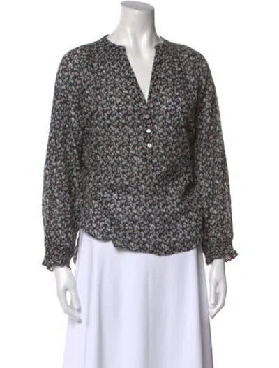 Pre-owned Veronica Beard Floral Print V-neck Blouse In Black