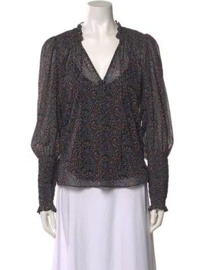 Pre-owned Veronica Beard Floral Print V-neck Blouse In Black