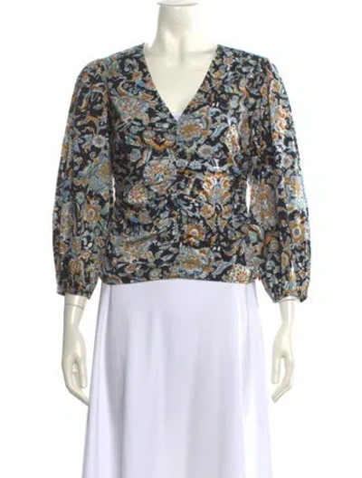 Pre-owned Veronica Beard Floral Print V-neck Blouse In Black
