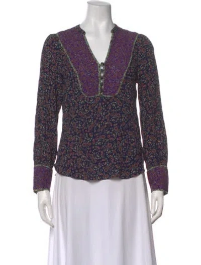 Pre-owned Veronica Beard Floral Print V-neck Blouse In Black