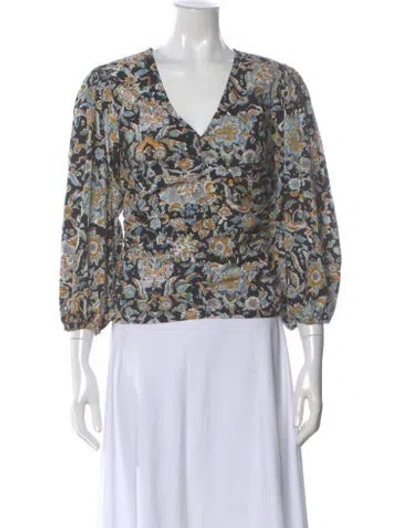 Pre-owned Veronica Beard Floral Print V-neck Blouse In Black