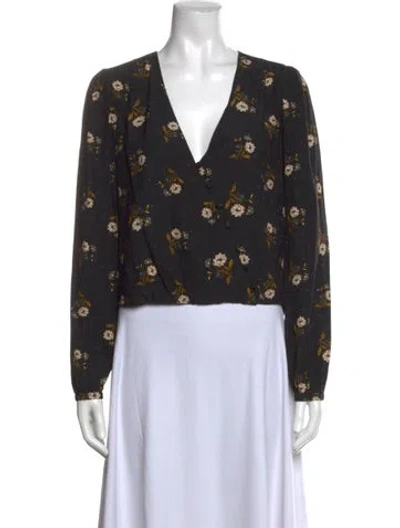 Pre-owned Veronica Beard Floral Print V-neck Blouse In Black