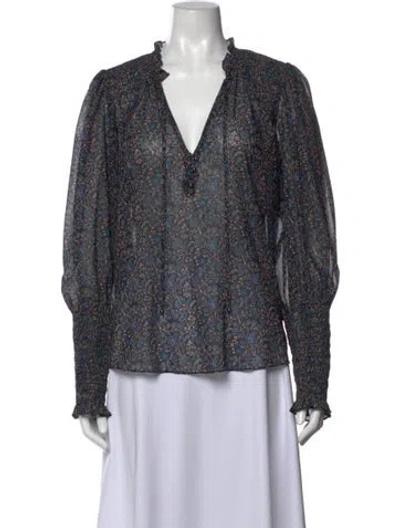 Pre-owned Veronica Beard Floral Print V-neck Blouse In Black