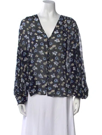 Pre-owned Veronica Beard Floral Print V-neck Blouse In Black