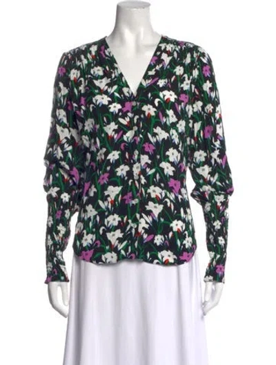 Pre-owned Veronica Beard Floral Print V-neck Blouse In Black