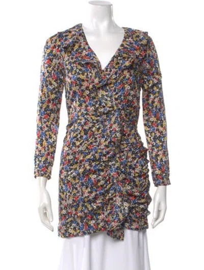 Pre-owned Veronica Beard Floral Print V-neck Blouse In Blue