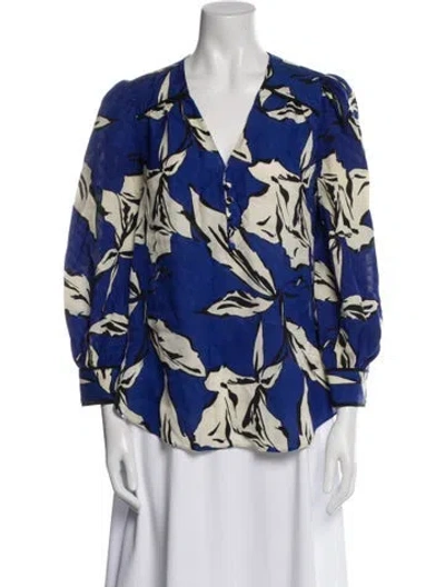 Pre-owned Veronica Beard Floral Print V-neck Blouse In Blue