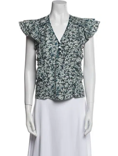 Pre-owned Veronica Beard Floral Print V-neck Blouse In Blue