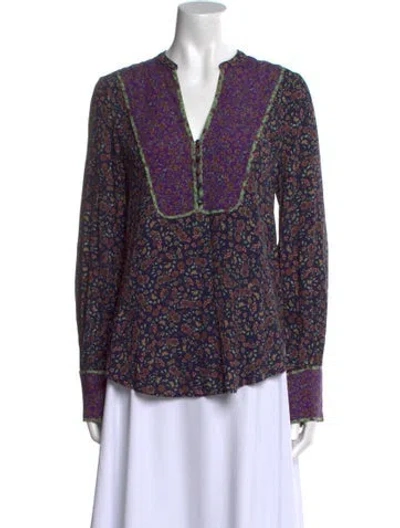 Pre-owned Veronica Beard Floral Print V-neck Blouse In Blue