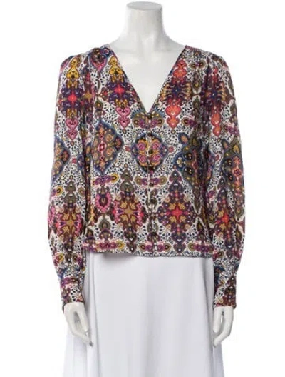 Pre-owned Veronica Beard Floral Print V-neck Blouse In Blue