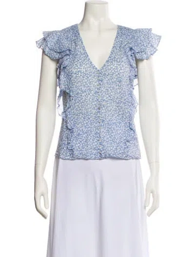 Pre-owned Veronica Beard Floral Print V-neck Blouse In Blue