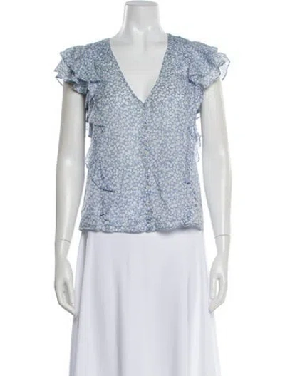 Pre-owned Veronica Beard Floral Print V-neck Blouse In Blue