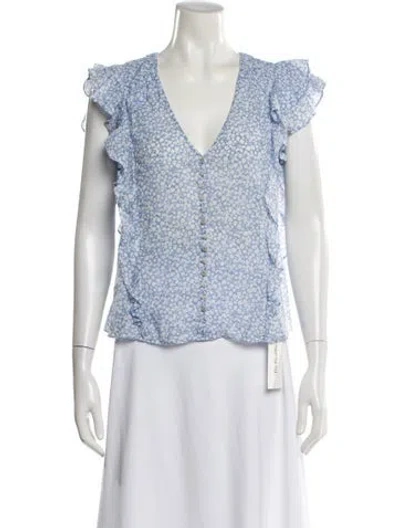 Pre-owned Veronica Beard Floral Print V-neck Blouse In Blue