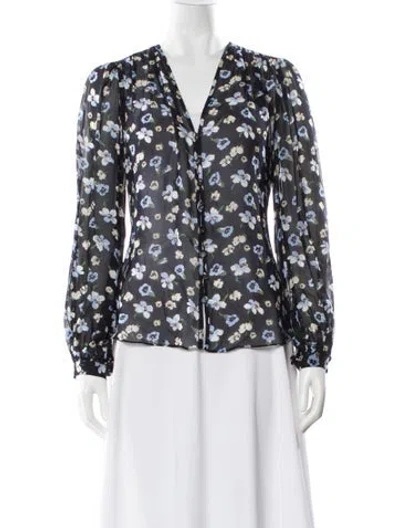 Pre-owned Veronica Beard Floral Print V-neck Blouse In Blue