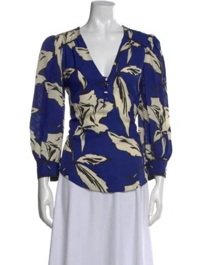 Pre-owned Veronica Beard Floral Print V-neck Blouse In Blue