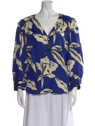 Pre-owned Veronica Beard Floral Print V-neck Blouse In Blue