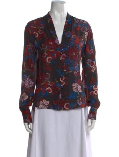 Pre-owned Veronica Beard Floral Print V-neck Blouse In Blue
