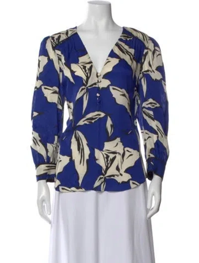 Pre-owned Veronica Beard Floral Print V-neck Blouse In Blue