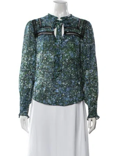 Pre-owned Veronica Beard Floral Print V-neck Blouse In Blue