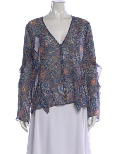 Pre-owned Veronica Beard Floral Print V-neck Blouse In Blue