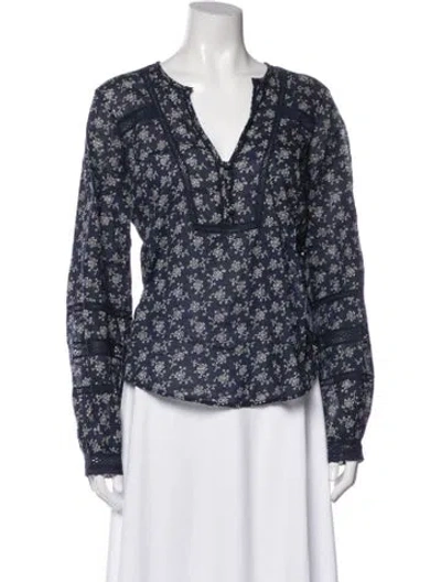 Pre-owned Veronica Beard Floral Print V-neck Blouse In Blue