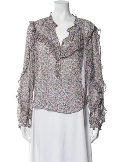 Pre-owned Veronica Beard Floral Print V-neck Blouse In Blue