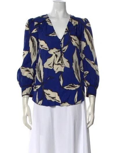 Pre-owned Veronica Beard Floral Print V-neck Blouse In Blue