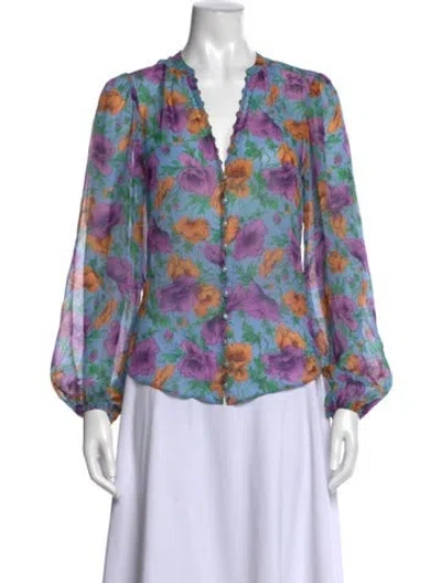 Pre-owned Veronica Beard Floral Print V-neck Blouse In Blue