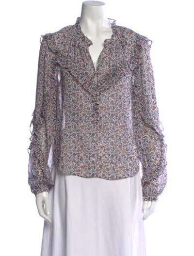 Pre-owned Veronica Beard Floral Print V-neck Blouse In Blue
