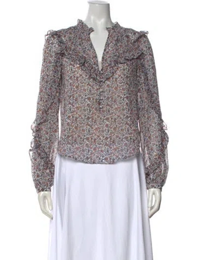Pre-owned Veronica Beard Floral Print V-neck Blouse In Blue