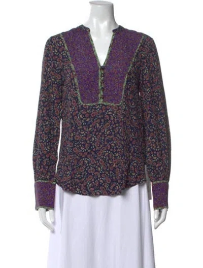Pre-owned Veronica Beard Floral Print V-neck Blouse In Blue