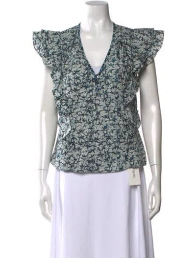 Pre-owned Veronica Beard Floral Print V-neck Blouse In Blue