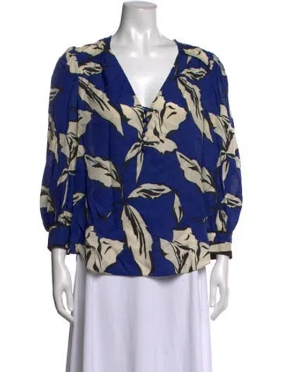 Pre-owned Veronica Beard Floral Print V-neck Blouse In Blue