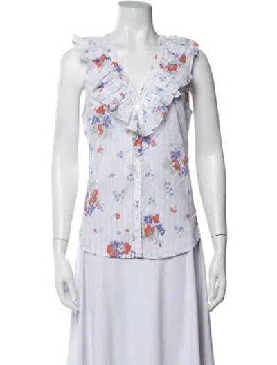 Pre-owned Veronica Beard Floral Print V-neck Blouse In Blue