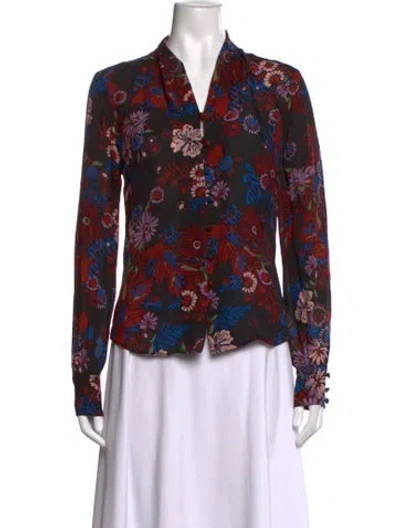 Pre-owned Veronica Beard Floral Print V-neck Blouse In Blue