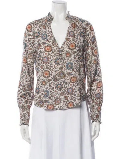 Pre-owned Veronica Beard Floral Print V-neck Blouse In Blue