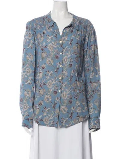 Pre-owned Veronica Beard Floral Print V-neck Blouse In Blue