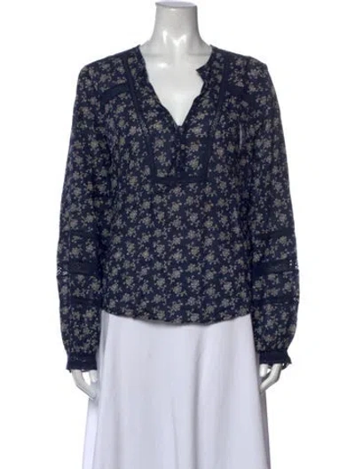 Pre-owned Veronica Beard Floral Print V-neck Blouse In Blue
