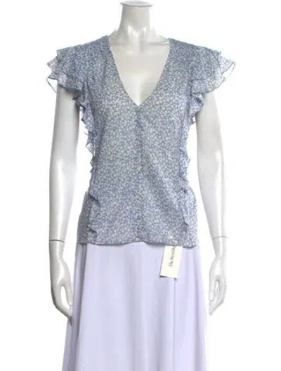 Pre-owned Veronica Beard Floral Print V-neck Blouse In Blue/white