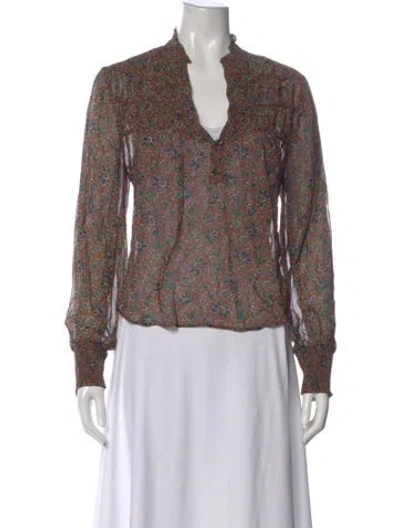 Pre-owned Veronica Beard Floral Print V-neck Blouse In Brown