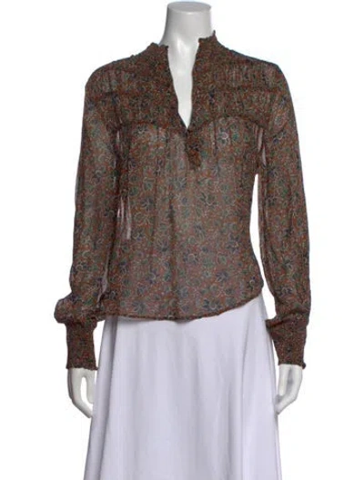 Pre-owned Veronica Beard Floral Print V-neck Blouse In Brown