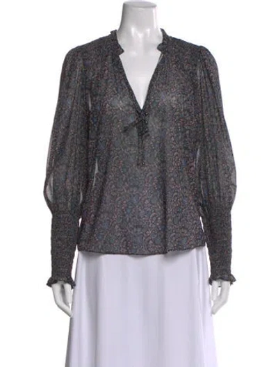Pre-owned Veronica Beard Floral Print V-neck Blouse In Gray