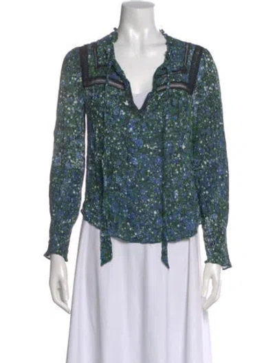 Pre-owned Veronica Beard Floral Print V-neck Blouse In Green